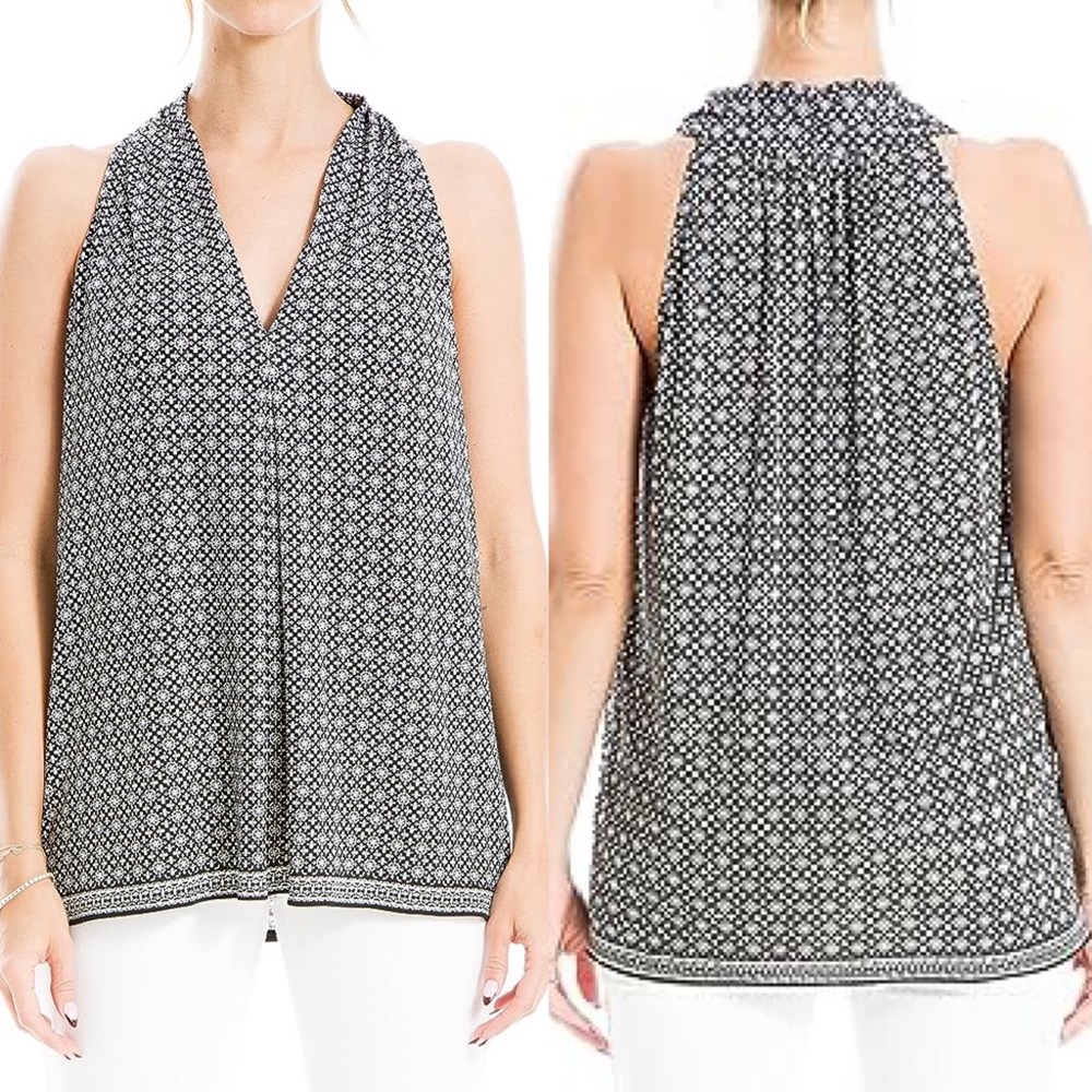 Max Studio V-Neck Tank Top With Inverted Front Pleats